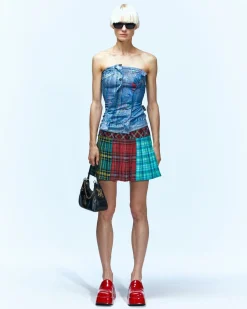 Andersson Bell Paulina Check On Check Bustier Skirt Apa627W(Multi)-Women Skirts
