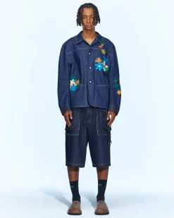 Andersson Bell Raw Edge Cargo Denim Shorts Apa650M(Indigo)-Men Trousers