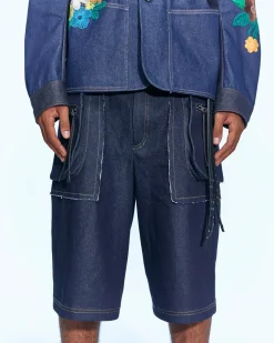 Andersson Bell Raw Edge Cargo Denim Shorts Apa650M(Indigo)-Men Trousers