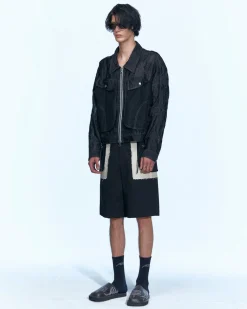 Andersson Bell Raw Edge Cargo Shorts Apa641M(Black)-Men Trousers