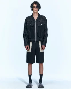 Andersson Bell Raw Edge Cargo Shorts Apa641M(Black)-Men Trousers