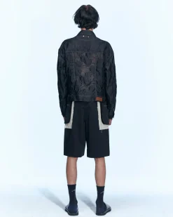 Andersson Bell Raw Edge Cargo Shorts Apa641M(Black)-Men Trousers