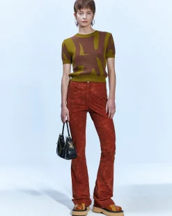 Andersson Bell Renee Faux Suede Pants Apa596W(Brick)-Women Trousers