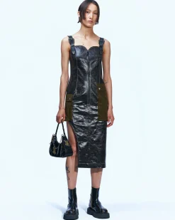 Andersson Bell Sadie Cracked Faux Leather Dress Atb873W(Khaki)-Women Dresses