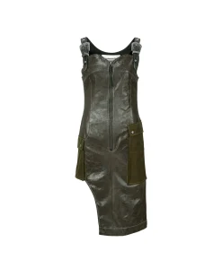 Andersson Bell Sadie Cracked Faux Leather Dress Atb873W(Khaki)-Women Dresses
