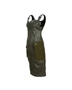Andersson Bell Sadie Cracked Faux Leather Dress Atb873W(Khaki)-Women Dresses