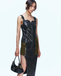 Andersson Bell Sadie Cracked Faux Leather Dress Atb873W(Khaki)-Women Dresses