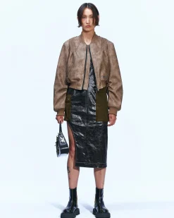 Andersson Bell Sadie Cracked Faux Leather Dress Atb873W(Khaki)-Women Dresses