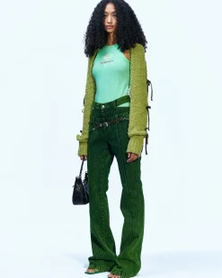 Andersson Bell Senko Hairy Lace Up Knit Bolero Atb889W(Olive)-Women Tops