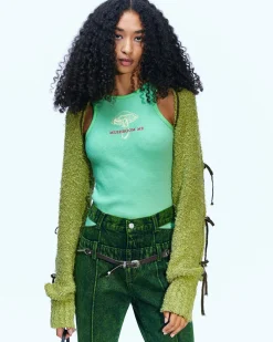 Andersson Bell Senko Hairy Lace Up Knit Bolero Atb889W(Olive)-Women Tops