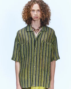 Andersson Bell Sheer Knit Open Collar Shirts Atb844M(Green)-Men Shirts