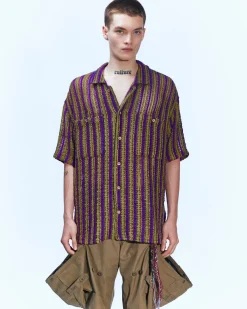 Andersson Bell Sheer Knit Open Collar Shirts Atb844M(Purple)-Men Shirts
