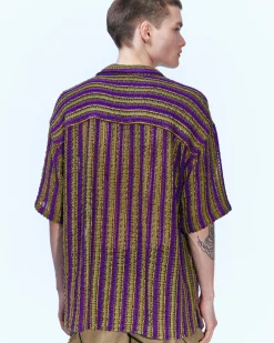 Andersson Bell Sheer Knit Open Collar Shirts Atb844M(Purple)-Men Shirts
