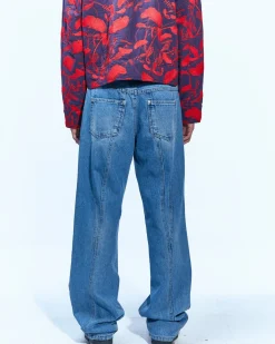 Andersson Bell Sierra Panel Wide-Leg Jeans Apa608M(Washed Blue)-Men Trousers
