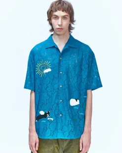 Andersson Bell Summer Garden Embroidery Open Collar Shirts Atb845M(D.Green)-Men Shirts