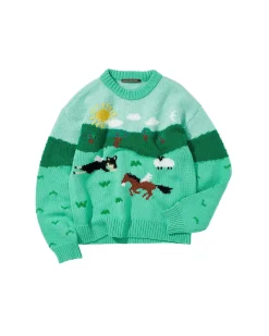 Andersson Bell Summer Garden Intarsia Sweater Atb855M(Green)-Men Knitwear