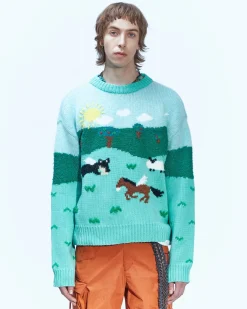 Andersson Bell Summer Garden Intarsia Sweater Atb855M(Green)-Men Knitwear