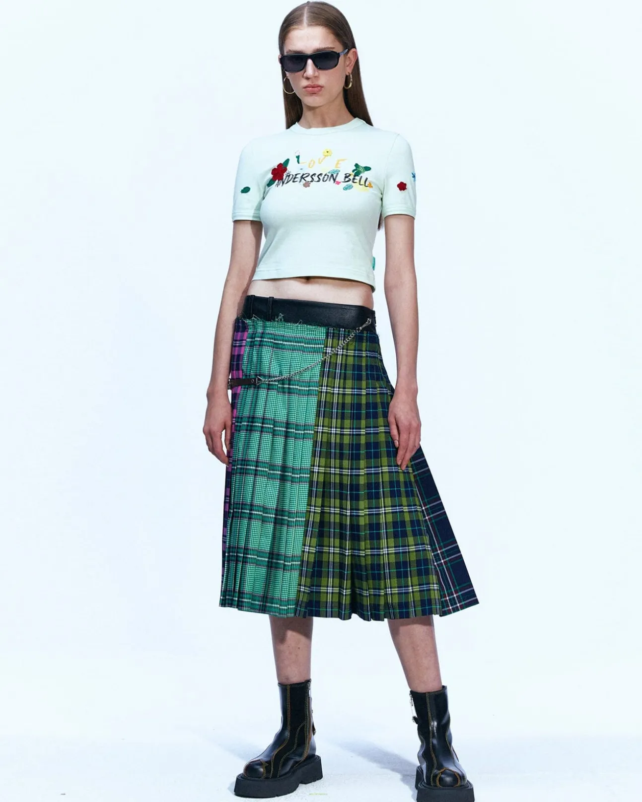 Andersson Bell Taga Check Pleats Skirt Apa601W(Multi)-Women Skirts
