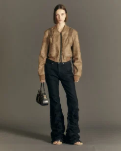 Andersson Bell Tanya Faux Leather Pintuck Bomber Jacket Awa516W(Beige)-Women Outerwear