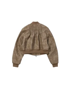 Andersson Bell Tanya Faux Leather Pintuck Bomber Jacket Awa516W(Beige)-Women Outerwear