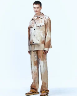 Andersson Bell Tawney Beige Print Denim Trucker Jacket Awa512M(Sand)-Men Outerwear
