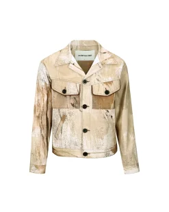 Andersson Bell Tawney Beige Print Denim Trucker Jacket Awa512M(Sand)-Men Outerwear