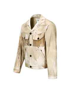 Andersson Bell Tawney Beige Print Denim Trucker Jacket Awa512M(Sand)-Men Outerwear