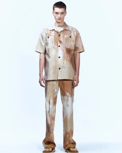 Andersson Bell Tawney Beige Print Open Collar Shirts Atb851M(Sand)-Men Shirts