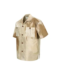 Andersson Bell Tawney Beige Print Open Collar Shirts Atb851M(Sand)-Men Shirts