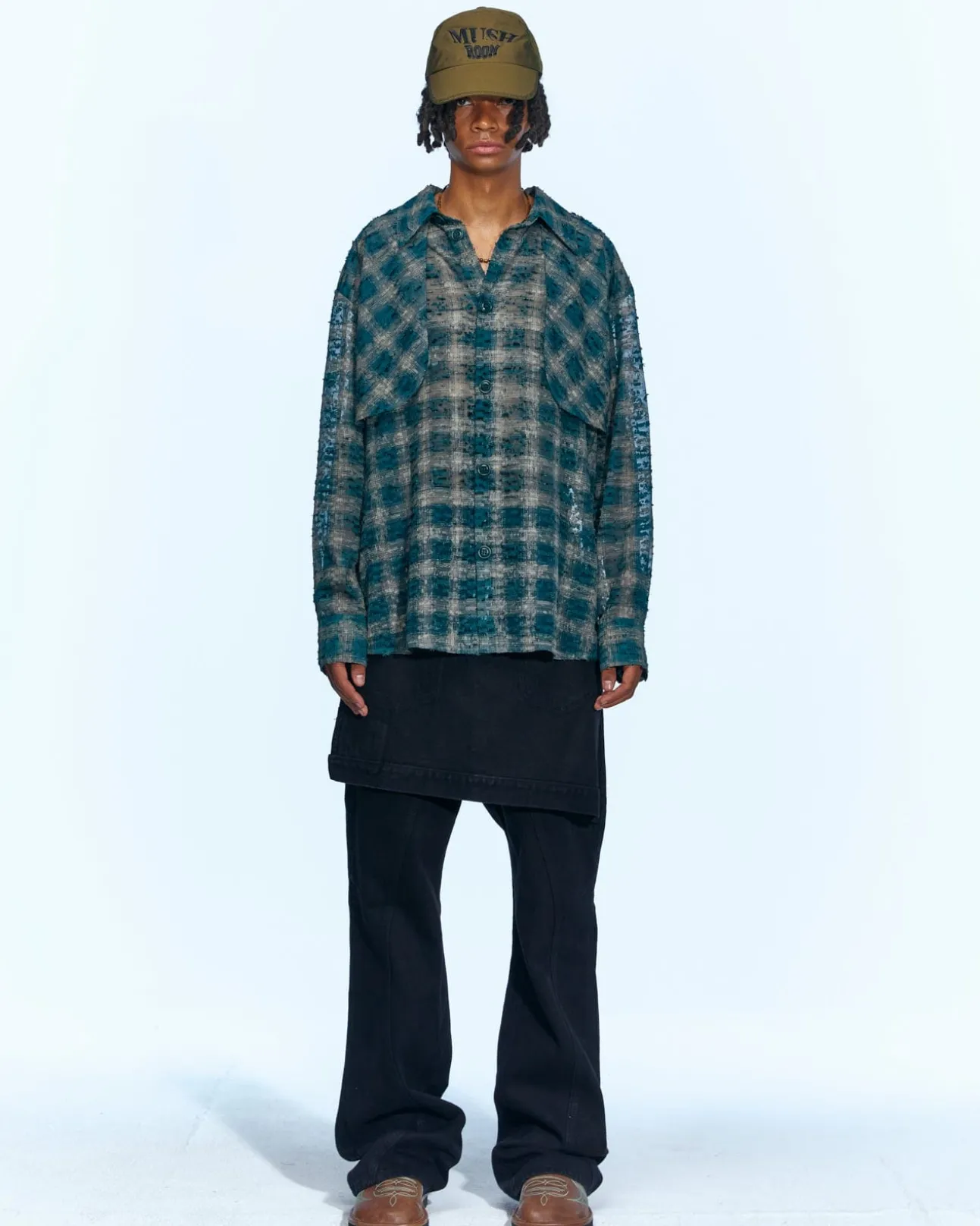 Andersson Bell Wasser Sheer Checked Shirts Atb950M(Green)-Men Shirts