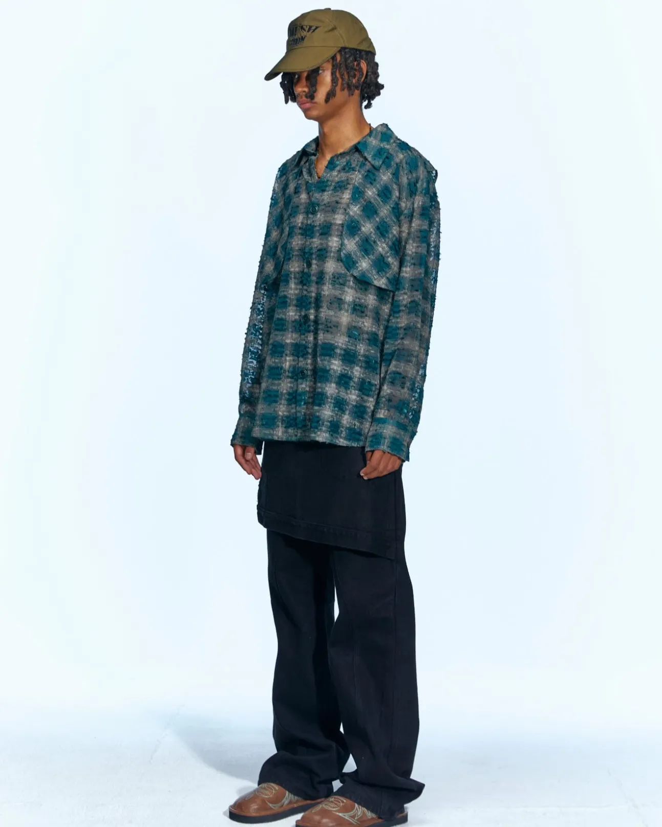 Andersson Bell Wasser Sheer Checked Shirts Atb950M(Green)-Men Shirts