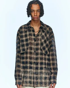 Andersson Bell Wasser Sheer Checked Shirts Atb950M(Black)-Men Shirts
