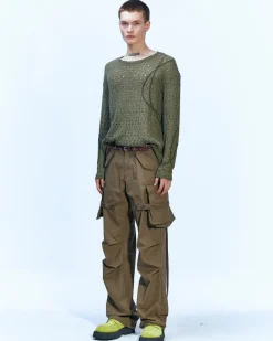 Andersson Bell Watton Net Crewneck Sweater Atb862M(Khaki)-Men Knitwear