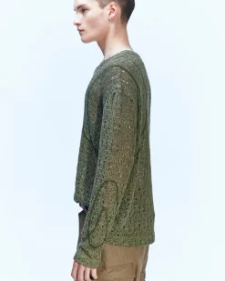 Andersson Bell Watton Net Crewneck Sweater Atb862M(Khaki)-Men Knitwear
