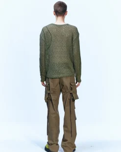 Andersson Bell Watton Net Crewneck Sweater Atb862M(Khaki)-Men Knitwear