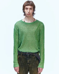 Andersson Bell Watton Net Crewneck Sweater Atb862M(Green)-Men Knitwear