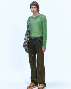 Andersson Bell Watton Net Crewneck Sweater Atb862M(Green)-Men Knitwear