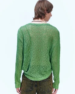Andersson Bell Watton Net Crewneck Sweater Atb862M(Green)-Men Knitwear