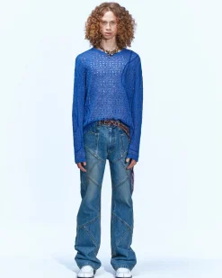 Andersson Bell Watton Net Crewneck Sweater Atb862M(Blue)-Men Knitwear