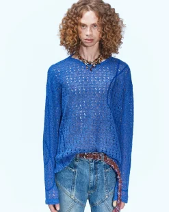 Andersson Bell Watton Net Crewneck Sweater Atb862M(Blue)-Men Knitwear