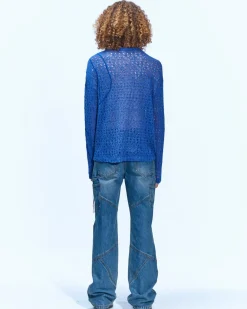 Andersson Bell Watton Net Crewneck Sweater Atb862M(Blue)-Men Knitwear