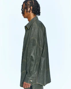 Andersson Bell Wave Faux Leather Shirts Atb949M(Khaki)-Men Shirts