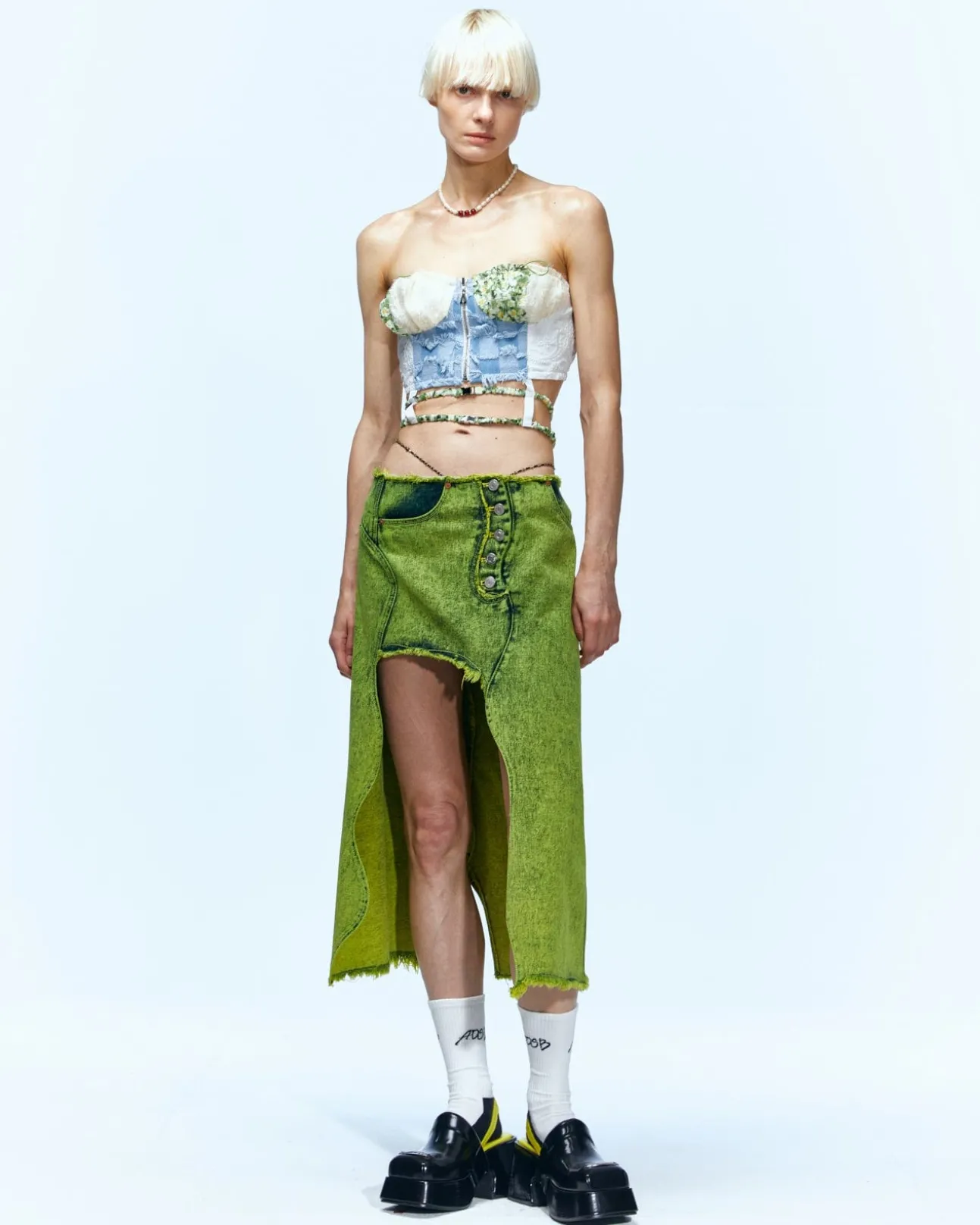 Andersson Bell Wavy Beads String Denim Skirt Apa649W(Green)-Women Skirts