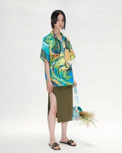 Andersson Bell (Women) Unisex Impressionist Printed Shirt Atb685U(Green)-Women Tops