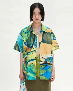 Andersson Bell (Women) Unisex Impressionist Printed Shirt Atb685U(Green)-Women Tops